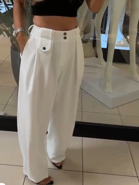 Eleganckie spodnie z szerokimi nogawkami ROVELLA - marcepanowe