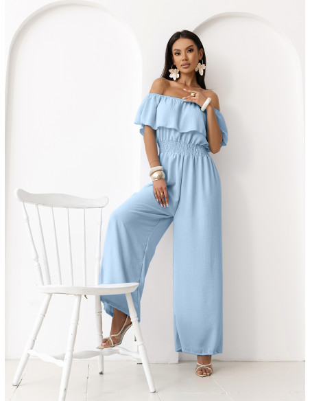 Kombinezon z odkrytymi ramionami BELVORIA - błękitny