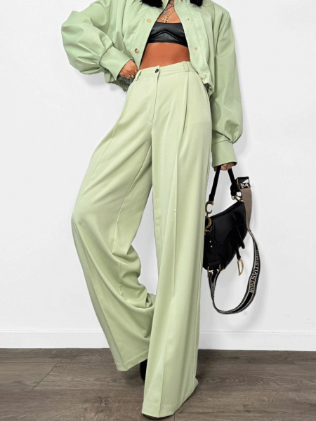 Eleganckie spodnie z szeroką nogawką ELIANNE - matcha