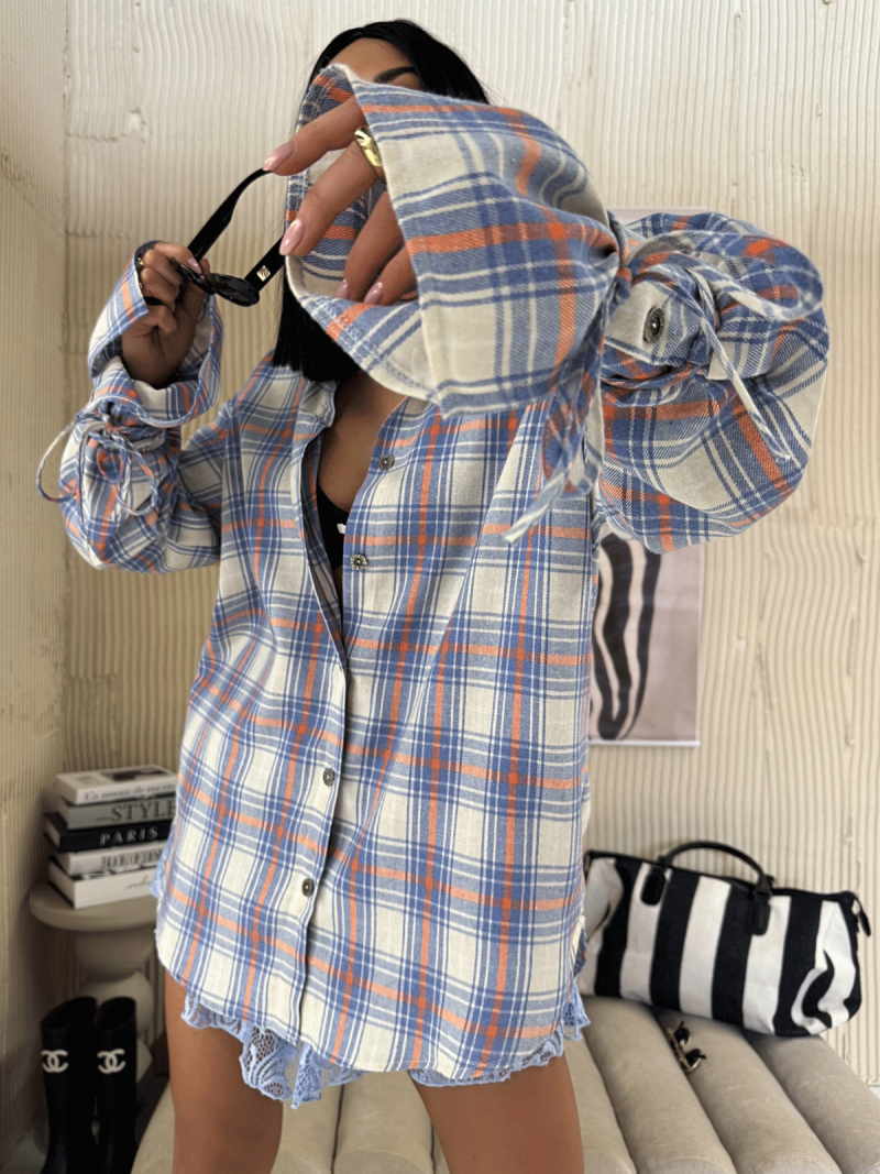 Bawełniana koszula oversize w kratę...