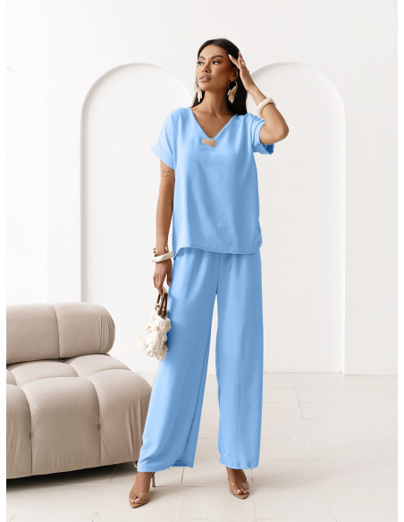 Komplet bluzka z szerokimi spodniami LAVENTA - błękitny