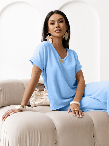 Komplet bluzka z szerokimi spodniami LAVENTA - błękitny 2