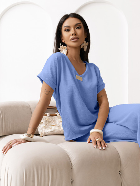 Komplet bluzka z szerokimi spodniami LAVENTA - niebieski