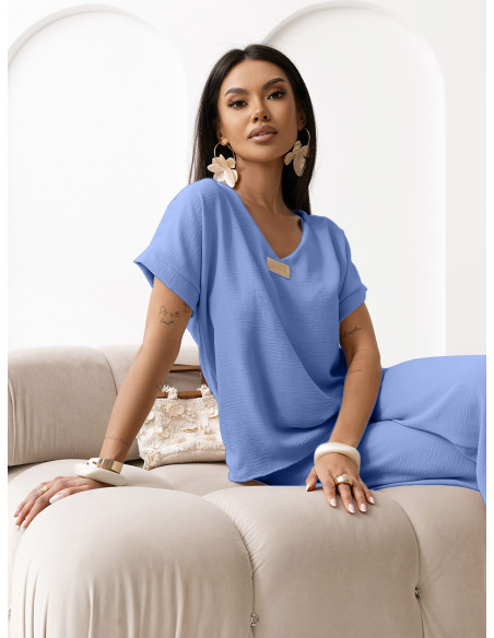 Komplet bluzka z szerokimi spodniami LAVENTA - niebieski