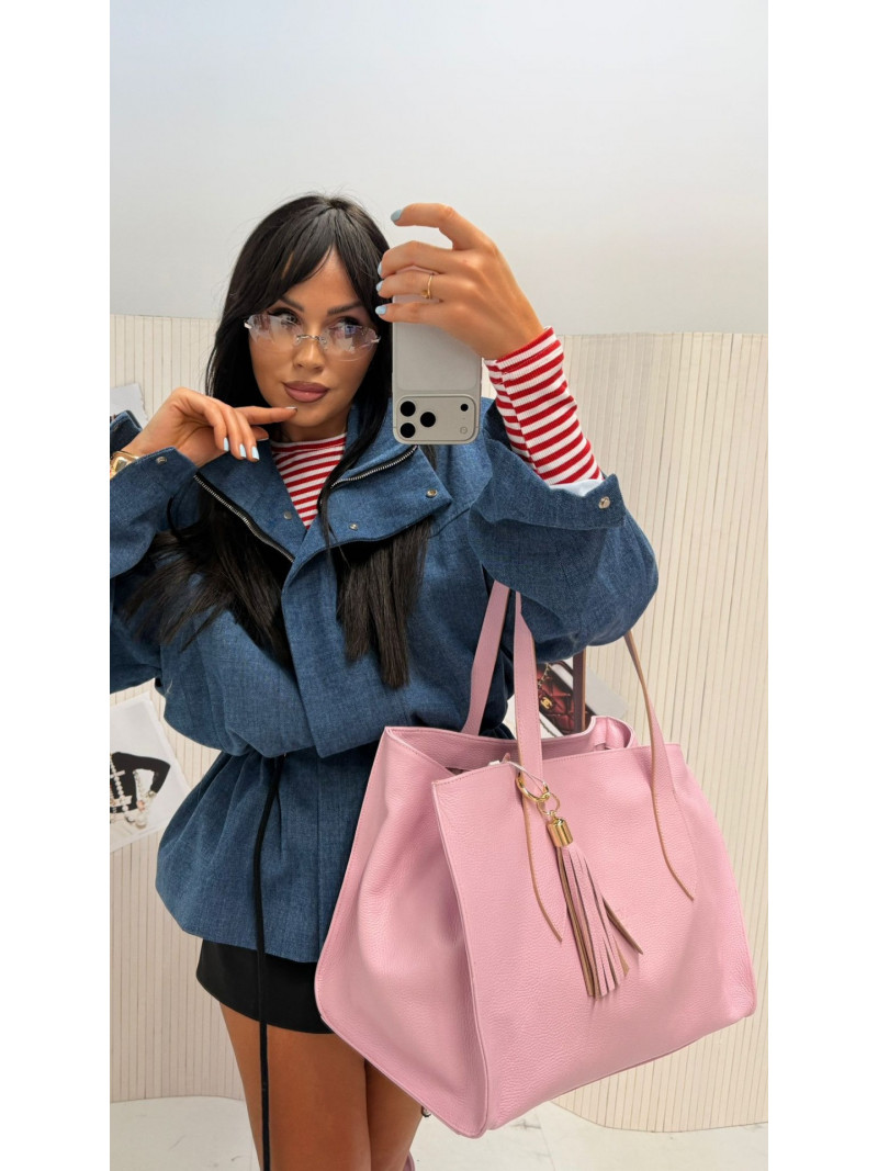 Stylowa skórzana torebka shopperka -...