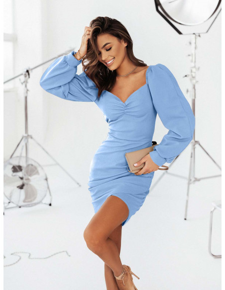 Sukienka z bufiastymi rękawami ADIANA - błękitna