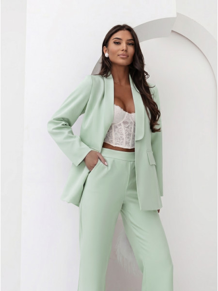 Garnitur marynarka i proste spodnie NIRALI - miętowy 2