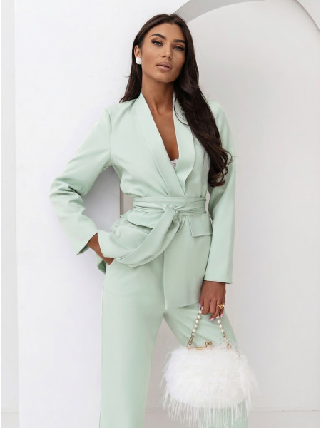 Garnitur marynarka i proste spodnie NIRALI - miętowy