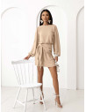 Elegancka sukienka z wiązaniem - DILLA - beżowa