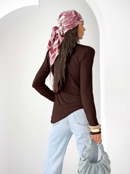 Wiskozowa bluzka z asymetrycznym dołem ELTRA - czekoladowa 2