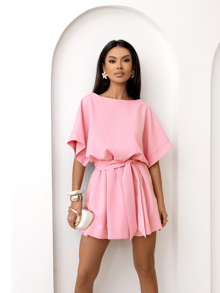 Kobieca sukienka mini oversize SIMONE - pudrowy róż 2