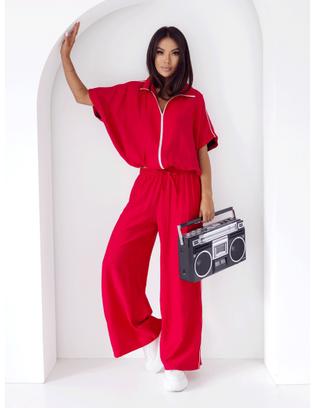 Wiskozowy komplet bluza oversize i spodnie JESSIE - czerwony