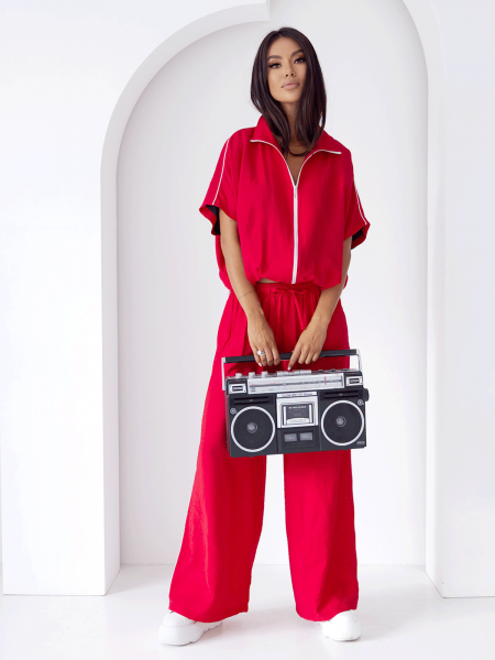 Wiskozowy komplet bluza oversize i spodnie JESSIE - czerwony 2