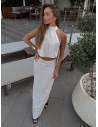 Stylowy lniany komplet 2 w 1 ze spódnicą ARYANA - jasny beż