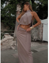 Stylowy lniany komplet 2 w 1 ze spódnicą ARYANA - mocca