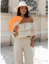 Lniany komplet crop top ze spodniami LETICIA - beżowy