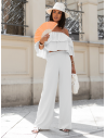 Lniany komplet crop top ze spodniami LETICIA - biały