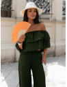 Lniany komplet crop top ze spodniami LETICIA - khaki