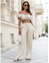 Lniany komplet crop top ze spodniami SHAYNA - beżowy