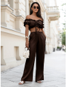 Lniany komplet crop top ze spodniami SHAYNA - beżowy