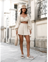 Lniany komplet crop top i spódnico-spodenki BETTY - beżowy