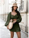 Lniany komplet crop top i spódnico-spodenki BETTY - khaki