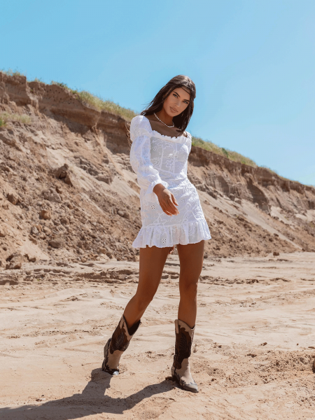 Bawełniana sukienka boho ORLEANA - biała 2