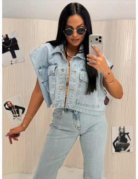 Kamizelka jeansowa oversize ORISSA - niebieska