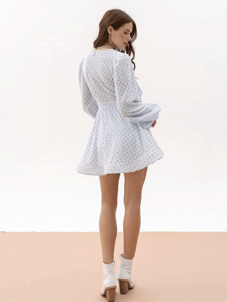 Bawełniana sukienka mini w print LUSINA - błękitna 2