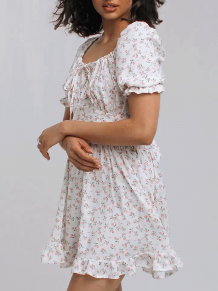Bawełniana sukienka mini w kwiaty SONJA - biała 2