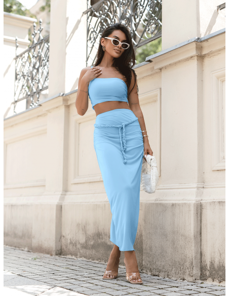 Komplet 2w1 crop top z długą spódnicą ERIA - błękitny