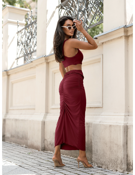 Komplet 2w1 crop top z długą spódnicą ERIA - bordowy