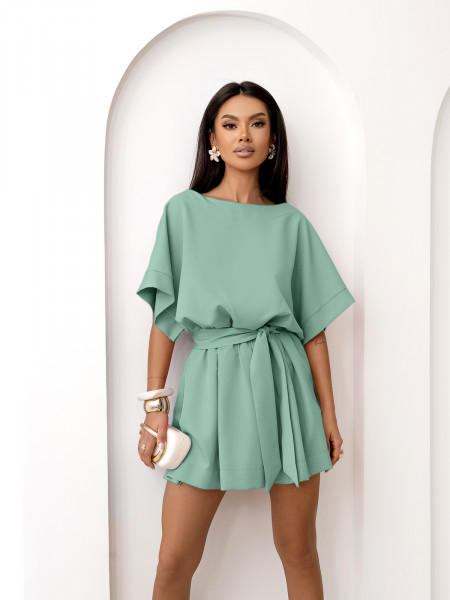 Kobieca sukienka mini oversize SIMONE - szałwiowa