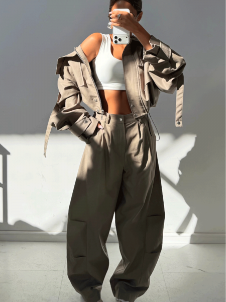 Stylowe bawełniane spodnie bojówki SIENNA - khaki