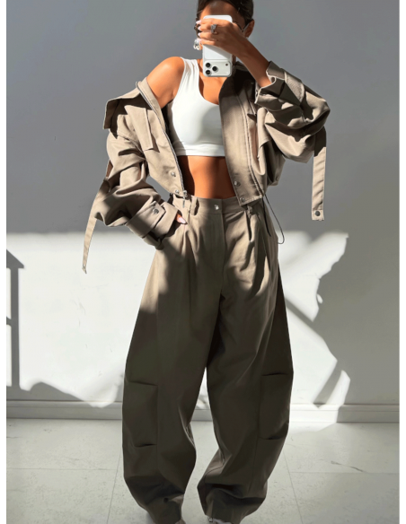 Stylowe bawełniane spodnie bojówki SIENNA - khaki