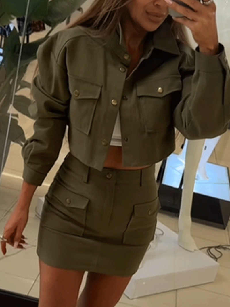 Krótka koszula jeansowa GENIE - khaki