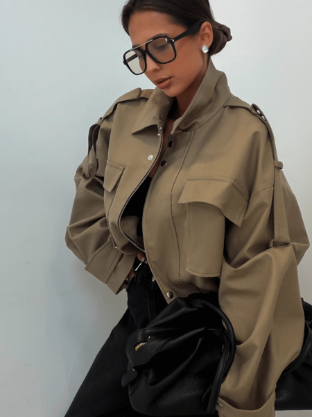 Stylowa krótka kurtka bomberka ISEULT - khaki 2