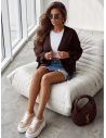 Stylowy pleciony sweter kardigan ARIEL - czekoladowy
