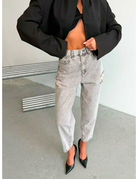 Spodnie jeansy mom fit z przetarciami AVELI - szare