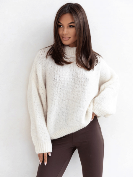 Wełniany sweter oversize EVALYN - ecru