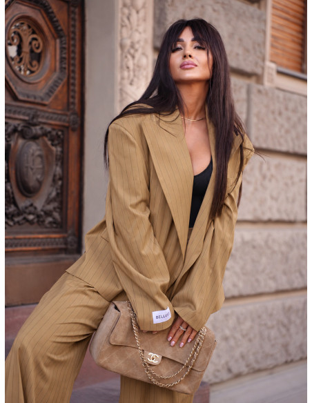 Stylowa marynarka oversize w paski NAREA - beżowa