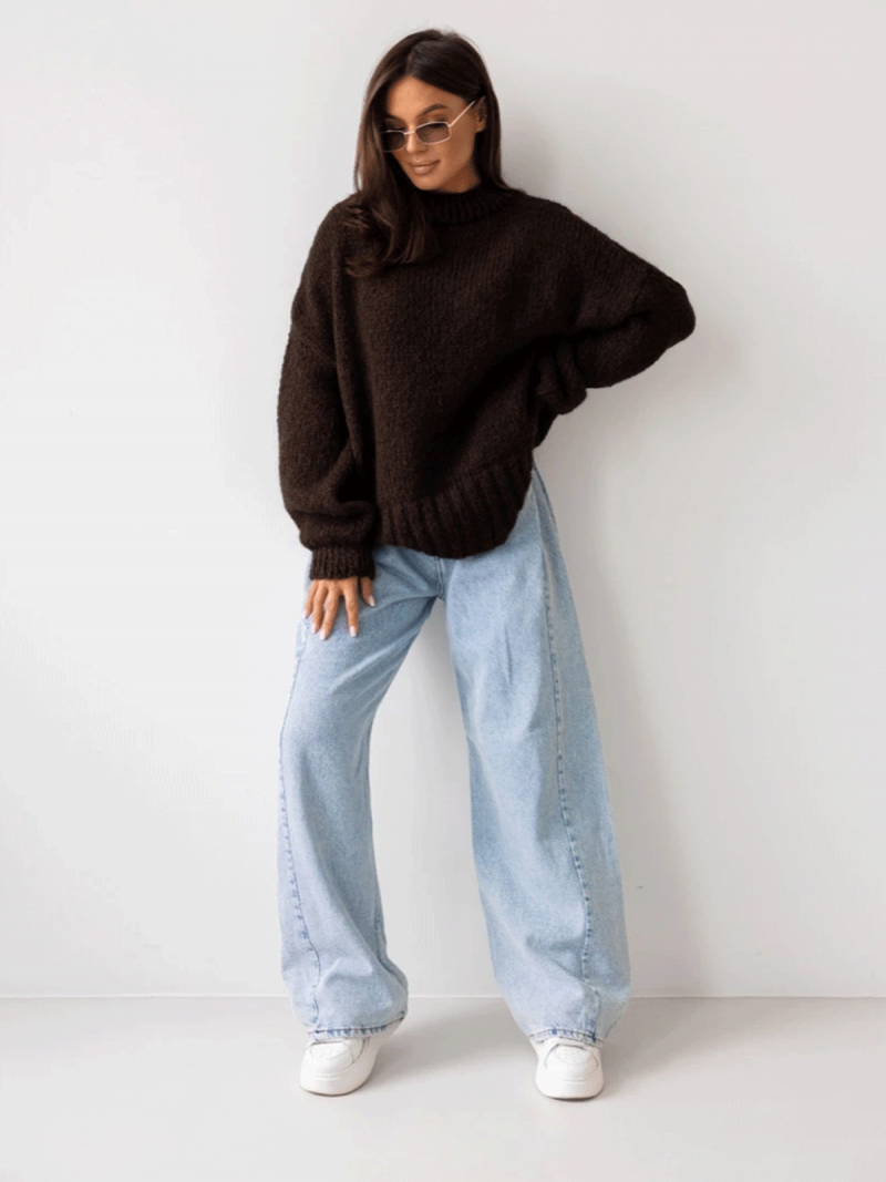 Moherowy sweter oversize MAYA - czekoladowy
