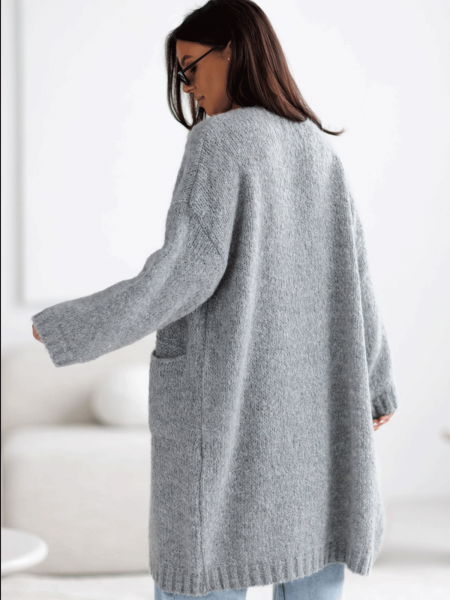 Moherowy sweter kardigan z kieszeniami POOL - szary 2