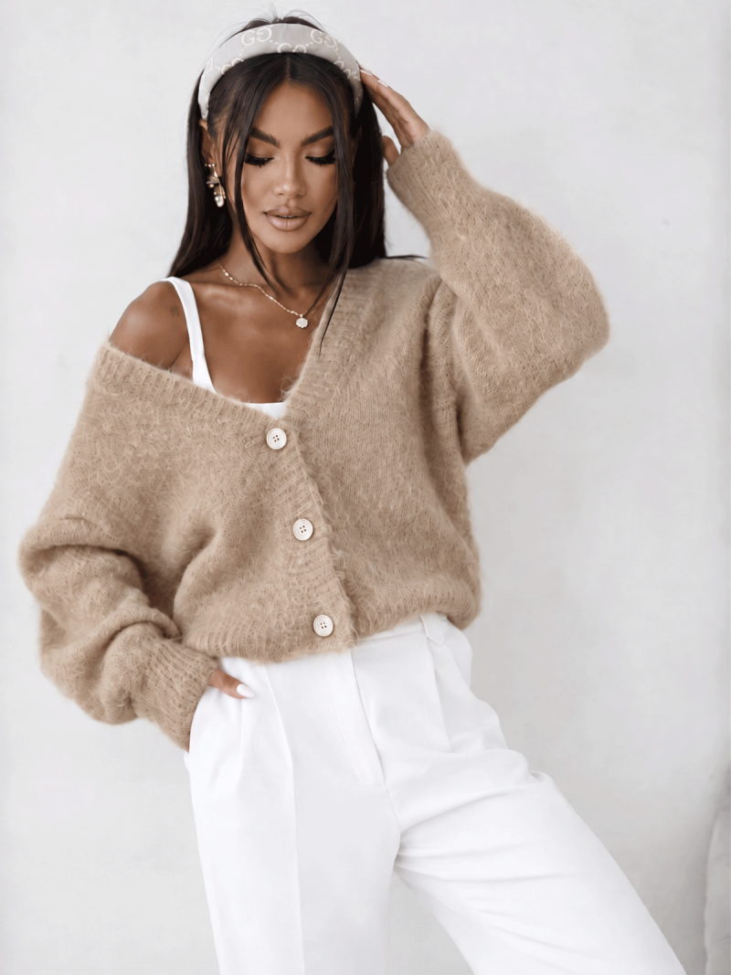Moherowy sweter kardigan APRIL - beżowy