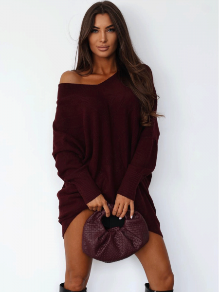 Sweter oversize z przedłużonym tyłem RANIS - bordowy 2