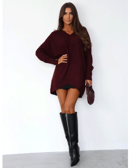 Sweter oversize z przedłużonym tyłem RANIS - bordowy