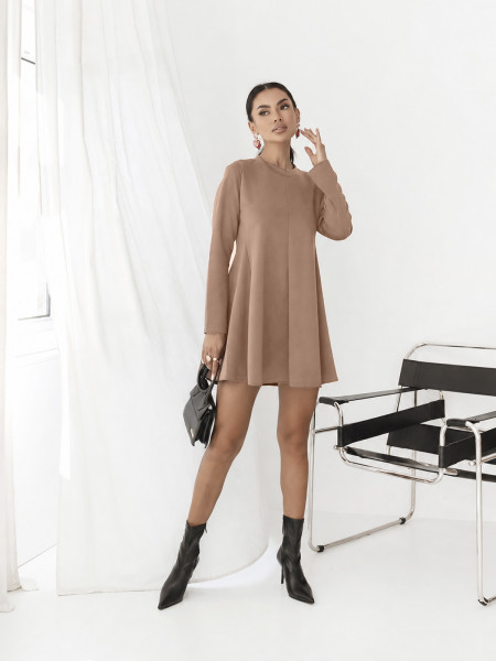 Trapezowa sukienka mini z wiskozy POLY - mocha mousse 2
