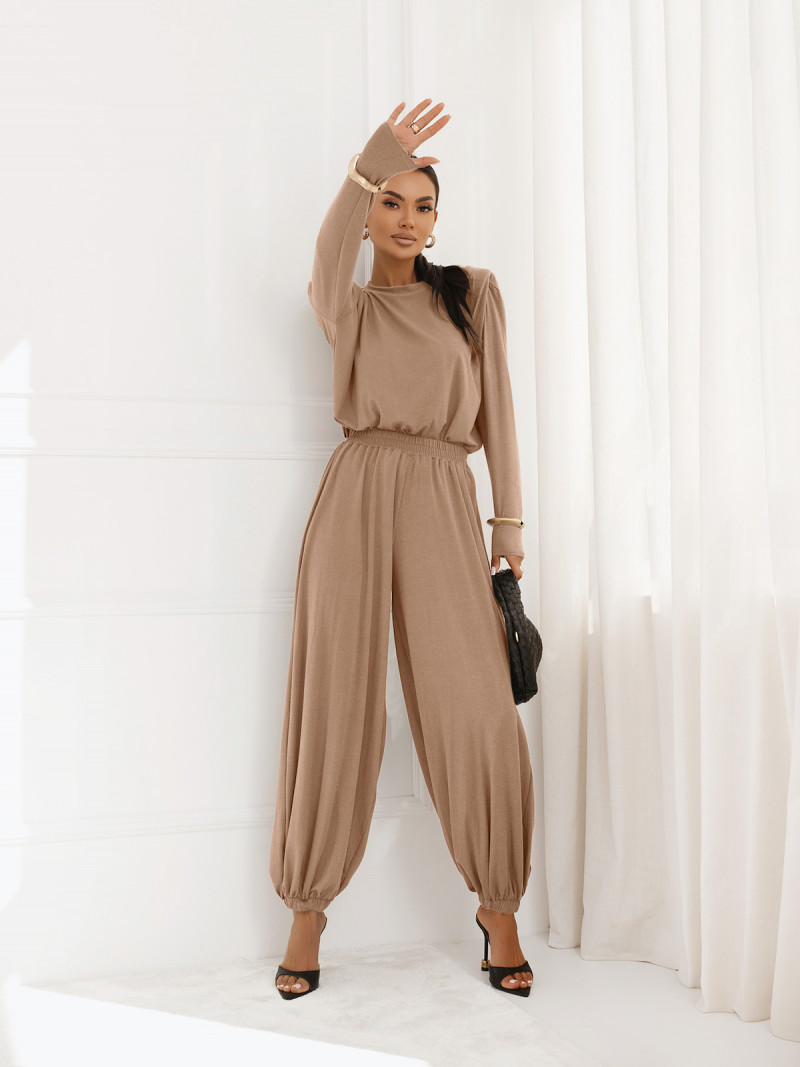 Wiskozowy komplet z szerokimi spodniami VIENA - mocha mousse
