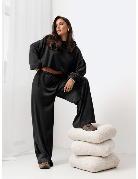 Welurowy dres bluza i szerokie spodnie TREVIS - czarny