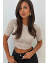Wiskozowa dopasowana bluzka crop top LAVIE - beżowy